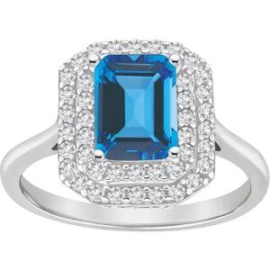 Celebration Gems Sterling Silver Emerald-Cut Swiss Blue Topaz & White Topaz Double Halo Ring, Women's, Size: 9