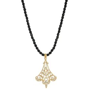 1928 Crystal Filigree Drop Necklace, Women's, Black