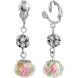 1928 Silver Tone Flower Beaded Clip On Earrings, Women's, Pink