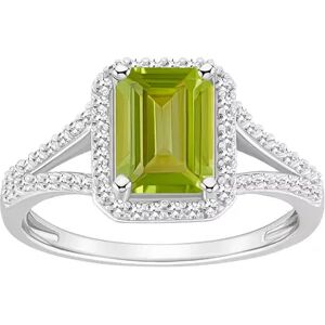 Celebration Gems Sterling Silver Gemstone & 1/4 Carat T.W. Diamond Halo Ring, Women's, Size: 7, Green