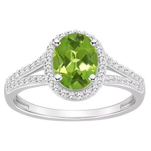 Celebration Gems Sterling Silver Gemstone & 1/4 Carat T.W. Diamond Halo Ring, Women's, Size: 9, Green