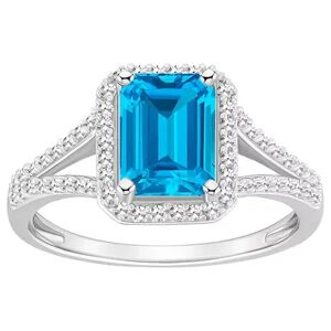 Celebration Gems Sterling Silver Gemstone & 1/4 Carat T.W. Diamond Halo Ring, Women's, Size: 9, Blue