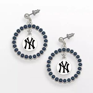 LogoArt New York Yankees Silver Tone Crystal Logo Charm Hoop Drop Earrings, Women's, Blue