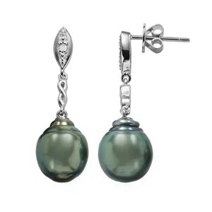 Unbranded Sterling Silver Tahitian Cultured Pearl and Diamond Accent Drop Earrings, Women's, Black