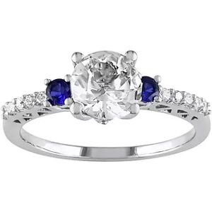 Unbranded Round-Cut Diamond, Lab-Created White Sapphire & Lab-Created Blue Sapphire Engagement Ring in 10k White Gold (1/10 ct. T.W.), Women's, Size: 9