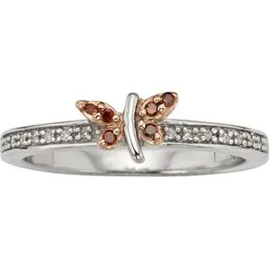 Jewelexcess Sterling Silver 1/10-ct. T.W. Red and White Diamond Butterfly Ring, Women's, Size: 6