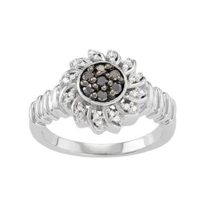Jewelexcess Sterling Silver 1/4 Carat T.W. Black & White Diamond Flower Ring, Women's, Size: 6