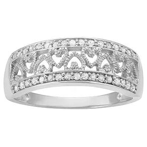 Unbranded Sterling Silver 1/4 Carat T.W. Diamond Heart Promise Ring, Women's, Size: 9, White