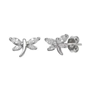 PRIMROSE Sterling Silver Cubic Zirconia Dragonfly Stud Earrings, Women's, Grey