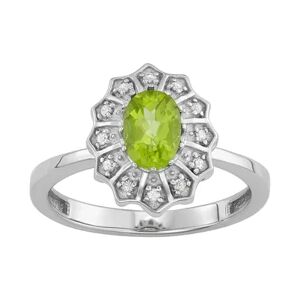Jewelexcess 0.80 CTW Amethyst Gemstone & 1/10 CTW White Diamond Sterling Silver Ring, Women's, Size: 7, Green