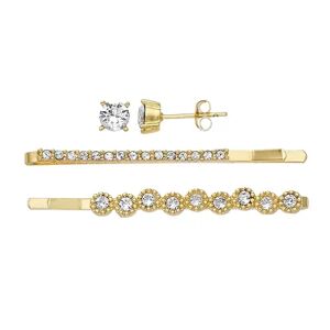 Brilliance 18k Gold Plated Crystal Hair Pins & Stud Earring Set, Women's, Size: 6 mm, White