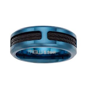 Unbranded Men's Blue & Black Ion Plated Stainless Steel Cable Ring, Size: 11, Multicolor