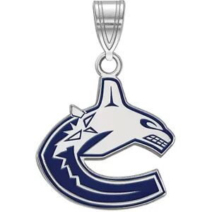 LogoArt Vancouver Canucks Sterling Silver Small Enamel Logo Pendant, Women's, Size: 13MM, Grey