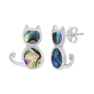 Unbranded Sterling Silver Gemstone Cat Stud Earrings, Women's, Multicolor