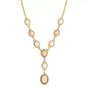1928 Gold Tone Pink Pearl Necklace, Women's