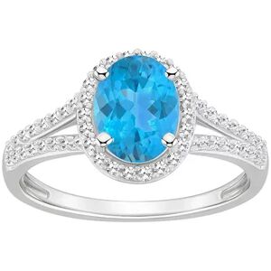 Celebration Gems Sterling Silver Gemstone & 1/4 Carat T.W. Diamond Halo Ring, Women's, Size: 8, Blue