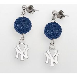 LogoArt New York Yankees Sterling Silver Crystal Logo Linear Drop Earrings, Women's, Blue