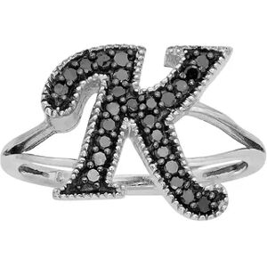 Jewelexcess Sterling Silver 1/4-ct. T.W. Black Diamond Initial Ring, Women's, Size: 7