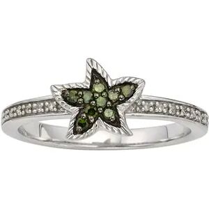 Jewelexcess Sterling Silver 1/7-ct. T.W. Green and White Diamond Starfish Ring, Women's