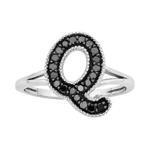 Jewelexcess Sterling Silver 1/4-ct. T.W. Black Diamond Initial Ring, Women's, Size: 7