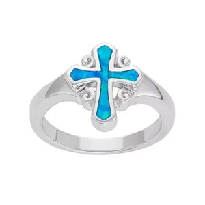 Kohl's Lab-Created Blue Opal Sterling Silver Cross Ring, Women's, Size: 6