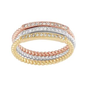 Kohl's Cubic Zirconia Tri-Tone Sterling Silver Twist Stack Ring Set, Women's, Size: 6, Multicolor