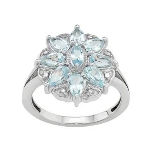 Jewelexcess Sterling Silver Aquamarine & Diamond Accent Flower Ring, Women's, Size: 8, White