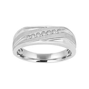 Unbranded Men's 10k White Gold 1/10 Carat T.W. Diamond Diagonal Striped Ring, Size: 11
