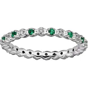 Stacks & Stones Stacks and Stones Sterling Silver Lab-Created Emerald and Diamond Accent Stack Ring, Women's, Size: 8, Green