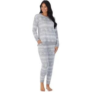 Women's Cuddl Duds Kangaroo Pocket Pajama Top and Banded Bottom Pajama Pants Sleep Set, Size: Large, Dark Grey