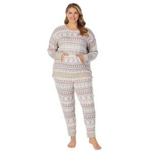 Plus Size Cuddl Duds Kangaroo Pocket Pajama Top and Banded Bottom Pajama Pants Sleep Set, Women's, Size: 1XL, Dark Beige
