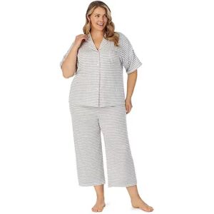 Plus Size Cuddl Duds Cozy Short Sleeve Pajama Shirt & Wide Leg Cropped Pajama Pants Sleep Set, Women's, Size: 2XL, Med Grey