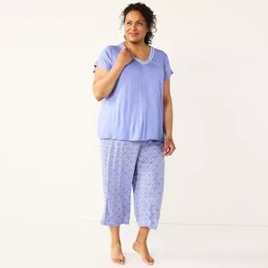 Plus Size Croft & Barrow Short Sleeve Pajama Top & Capri Pajama Pants Sleep Set, Women's, Size: 2XL, Purple