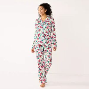 Women's Croft & Barrow Long Sleeve Pajama Shirt & Pajama Pants Sleep Set, Size: Medium, White