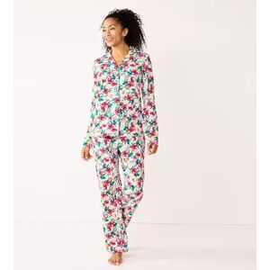 Women's Croft & Barrow Long Sleeve Pajama Shirt & Pajama Pants Sleep Set, Size: XL, White