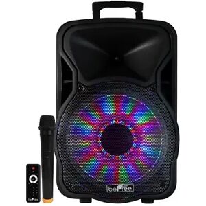 beFree Sound 12-Inch 2500 Watt Bluetooth Rechargeable Portable Party PA Speaker with Illuminating Lights, Black