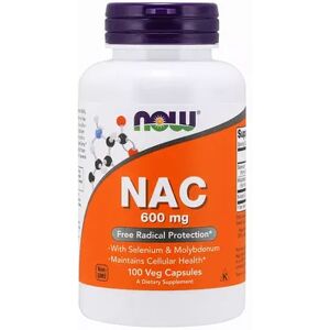 NOW Foods NAC 600 mg - 100 Veg Capsules, Multicolor, 100 CT