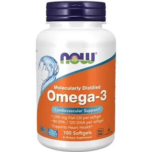 NOW Foods Omega-3, Molecularly Distilled - 100 Softgels, Multicolor, 100 CT