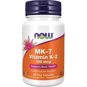 NOW Foods MK-7 Vitamin K-2 100 mcg - 60 Veg Capsules, Multicolor, 60 CT