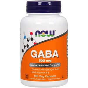 NOW Foods GABA 500 mg + B-6 - 100 Veg Capsules, Multicolor, 100 CT