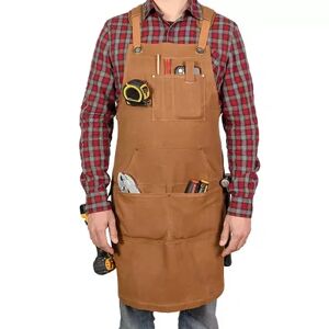 Precision Defined PD Canvas Woodworking Tool Apron with Shoulder Pads, Blue, Cross-Back 9 Tool Pockets, Shop Apron Carpenters, Men, Leather Welding, Brown