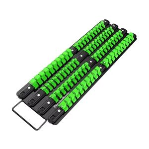 Precision Defined Portable Tool Socket Organizer Tray, 80 Sockets, 1/4-Inch x 20 Clips, 3/8-Inch x 30 Clips, 1/2-Inch x 30 Clips (Green)