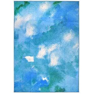 My Magic Carpet Watercolor Machine Washable Rug, Blue, 2.5X7 Ft