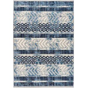 World Rug Gallery Distressed Geometric Indoor Outdoor Rug, Blue, 5X7 Ft