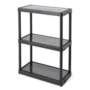 Gracious Living 3 Shelf Fixed Height Solid Light Duty Resin Storage Unit, Black