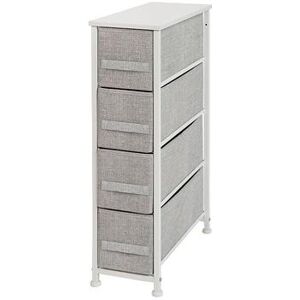 Flash Furniture 4 Drawer Slim Wood Top White Cast Iron Frame Dresser Storage Tower with Light Gray Easy Pull Fabric Drawers