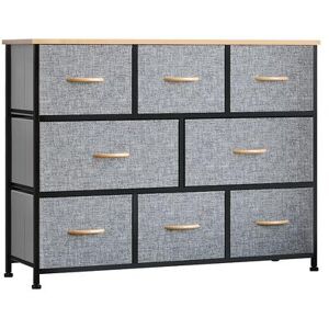 HOMCOM 8 Drawer Dresser 3 Tier Fabric Chest of Drawers Storage Tower Organizer Unit with Steel Frame for Bedroom Hallway Light Grey, Med Grey