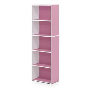 Furinno 11055WH-PI 5-Tier Reversible Open Shelf Bookcase, White & Pink, Multicolor