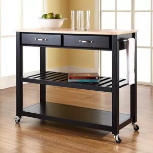 Crosley Furniture Wood Top Kitchen Cart, Black