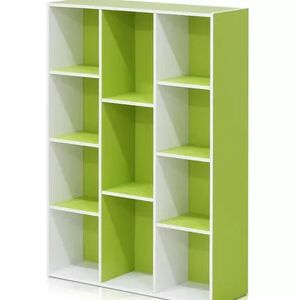 Furinno 11107WH-GR 11-Cube Reversible Open Shelf Bookcase, White & Green, Multicolor